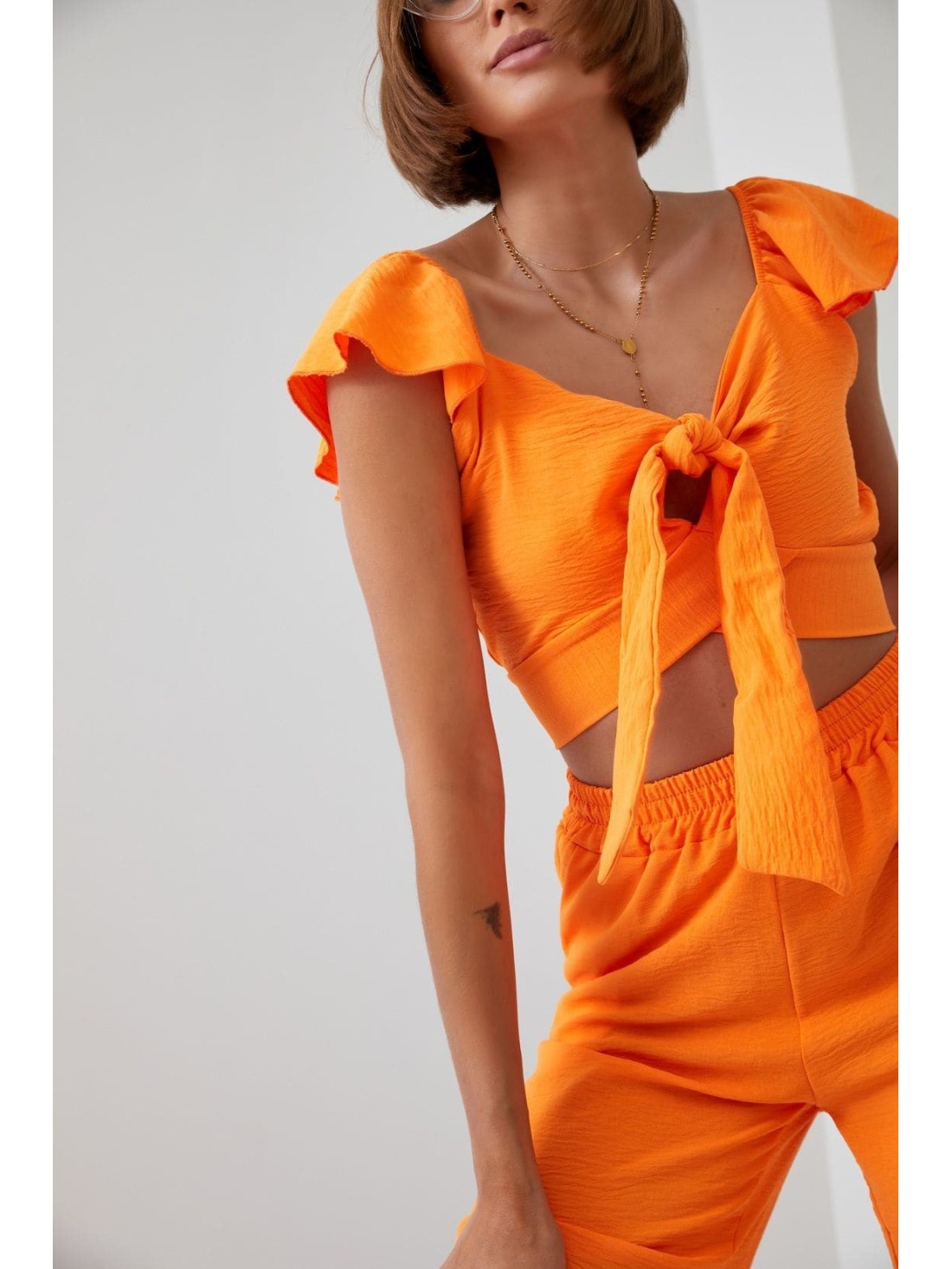 Orange crop top set with wide pants 8108 - Online store - Boutique